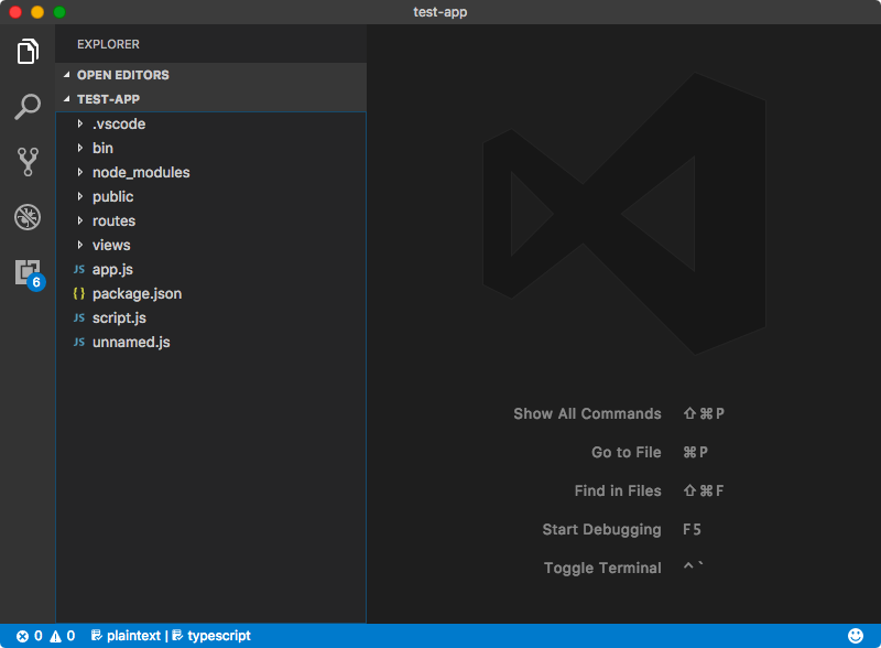 Newly opened VSCode