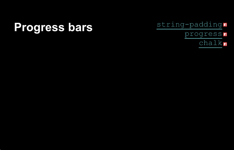 Slide explaining how to create progress bars with portions of code fading in bit by bit