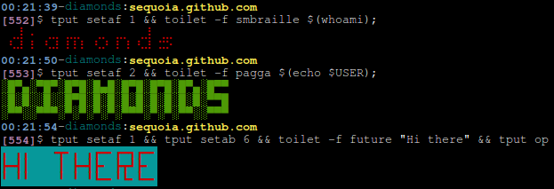examples of using tput with toilet